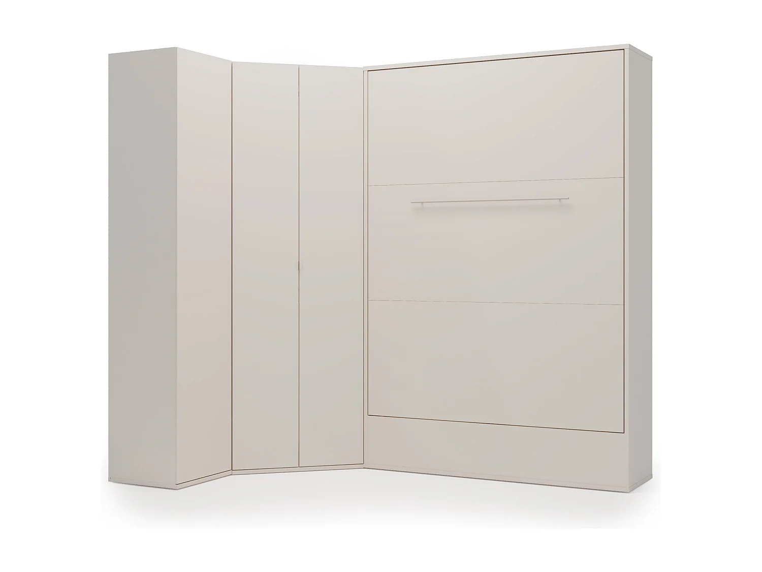 Lit escamotable vertical 140 x 200 cm - Avec armoire d'angle - Beige et naturel - NILODIA