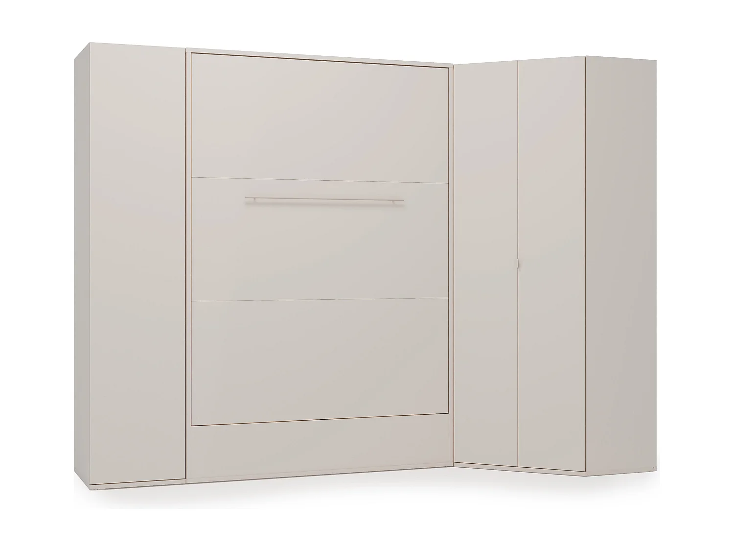 Lit escamotable vertical 140 x 200 cm - Avec armoire d'angle - Beige et naturel + Matelas - NILODIA