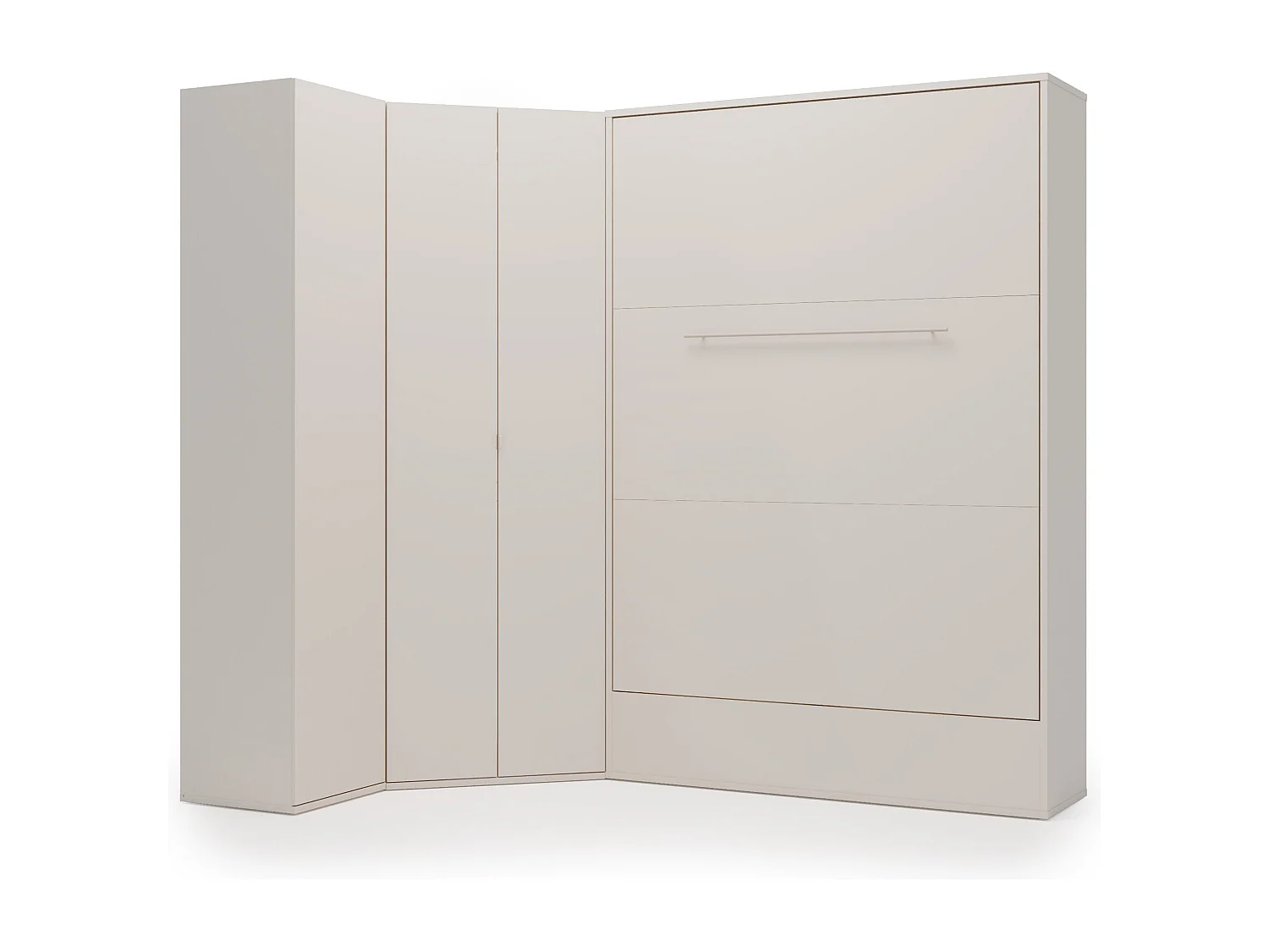 Lit escamotable vertical 140 x 200 cm - Avec armoire d'angle - Beige et naturel + Matelas - NILODIA