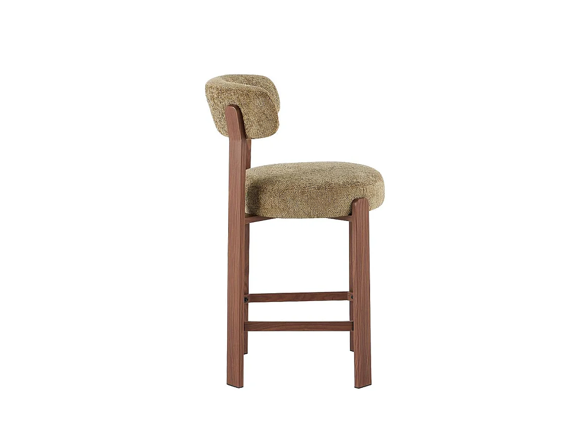 Tabouret de bar en tissu vert et métal effet bois Manon (lot de 2)