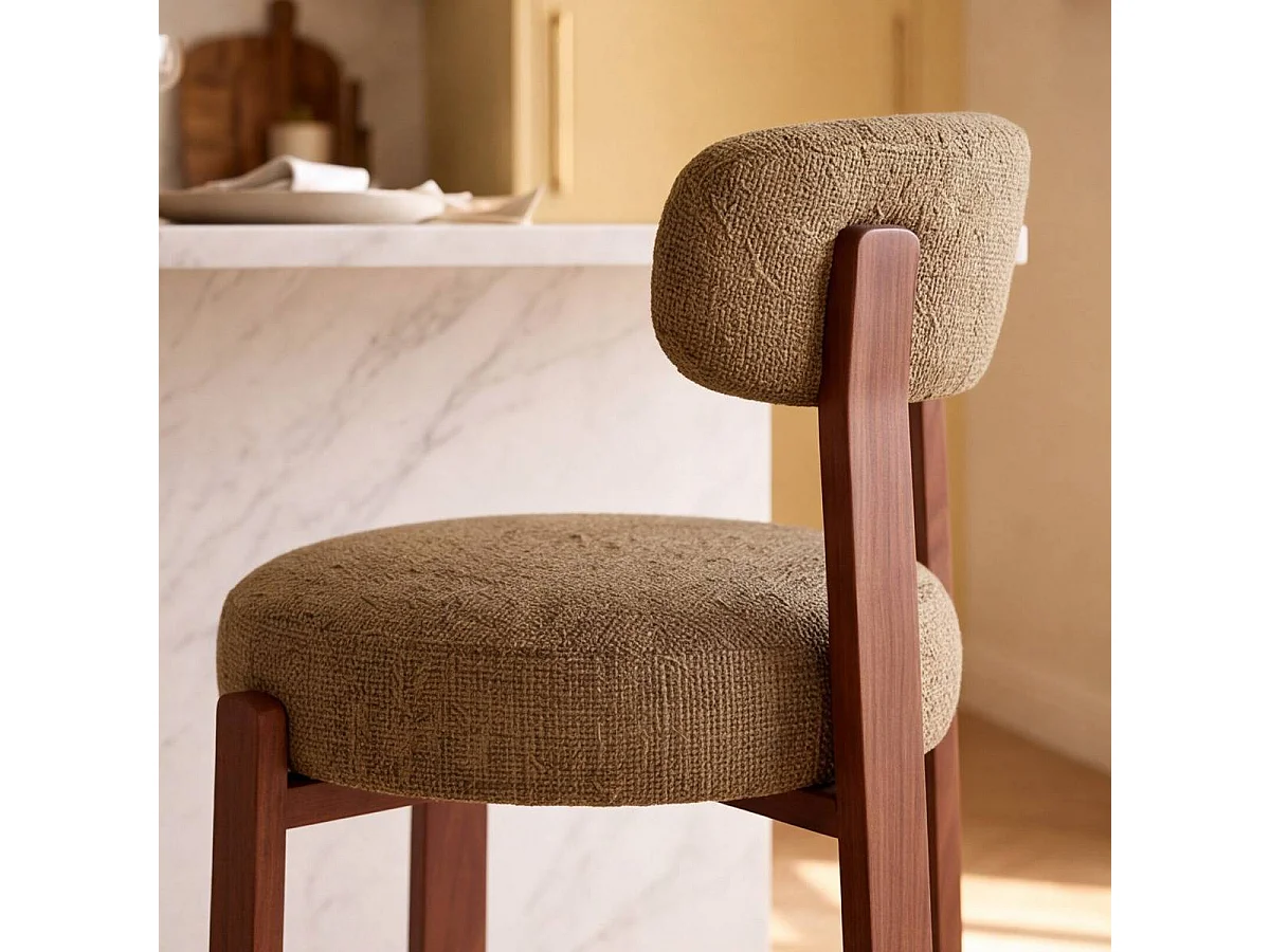 Tabouret de bar en tissu vert et métal effet bois Manon (lot de 2)