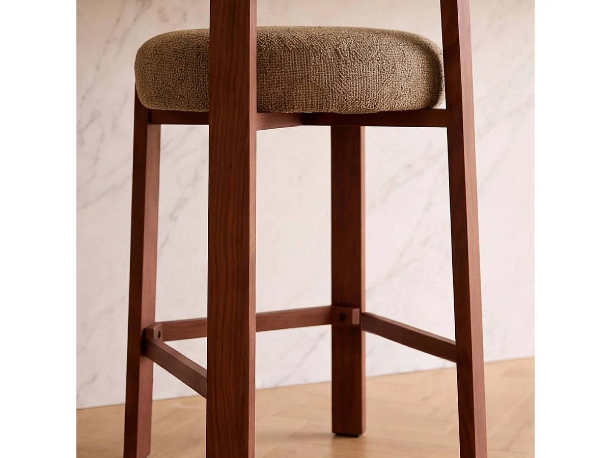 Tabouret de bar en tissu vert et métal effet bois Manon (lot de 2)