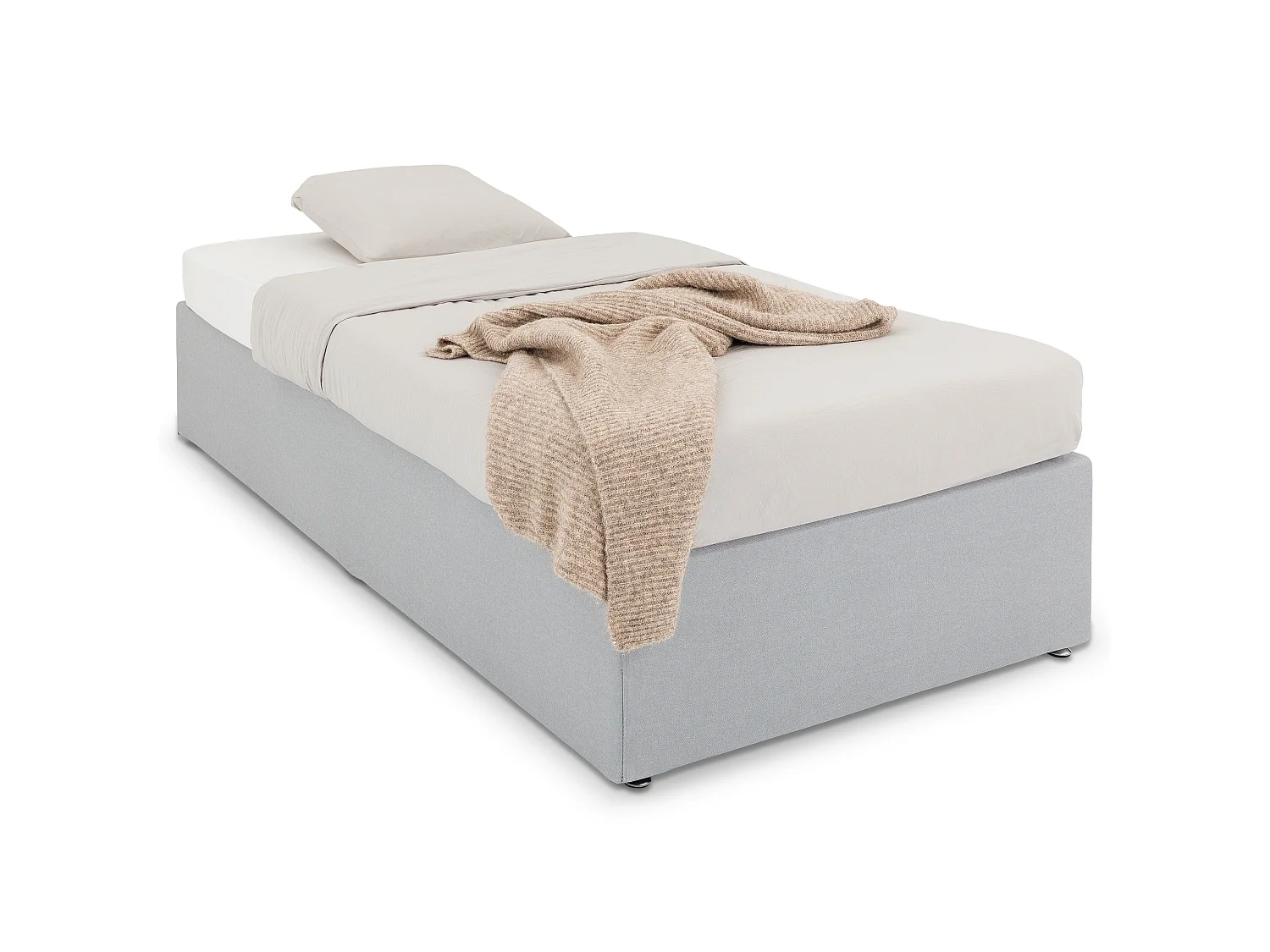Sommier tapissier MAYA 90 x 190 cm structure en bois et revêtement en tissu gris, cadre de lit avec pieds