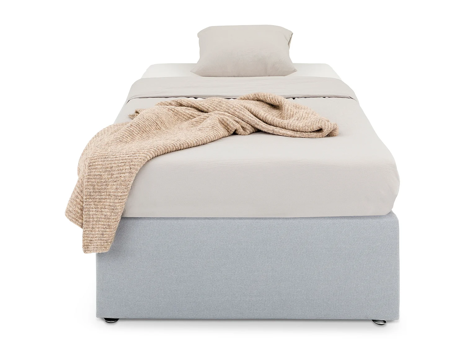 Sommier tapissier MAYA 90 x 190 cm structure en bois et revêtement en tissu gris, cadre de lit avec pieds