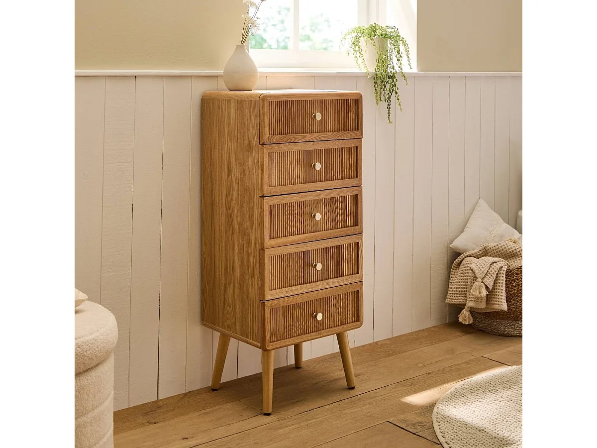 Hochkommode mit 5 Schubladen und lamellenartiger Front H100 cm - AVA