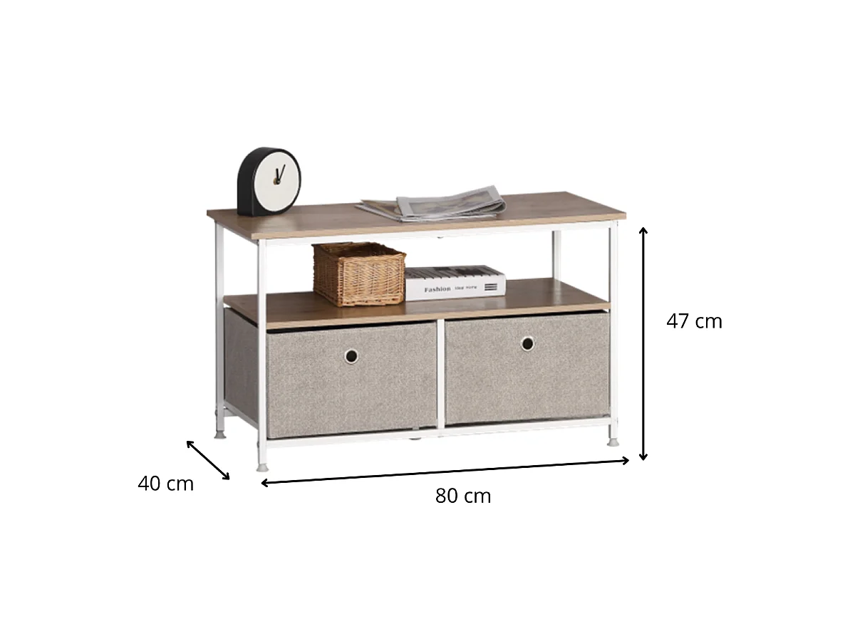 Table basse 2 tiroirs et 2 tablettes décor chêne clair L80 cm - LISA