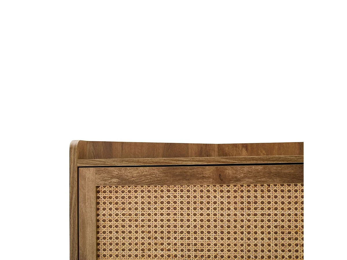 Mobile TV angolare con 1 porta e frontale in rattan e 2 nicchie aperte L120 cm - PALMO
