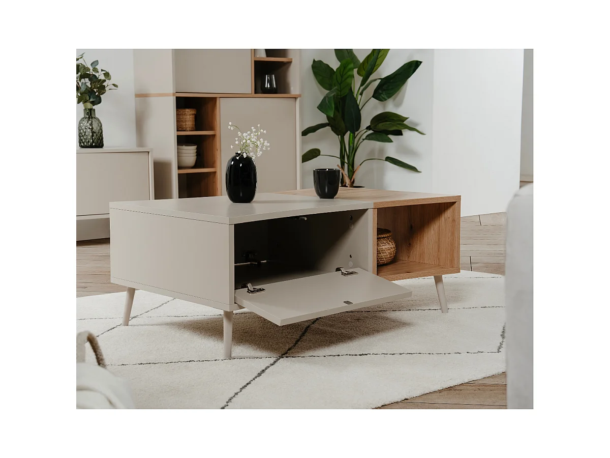 Table basse 1 porte décor sable et chêne L94 cm MYR