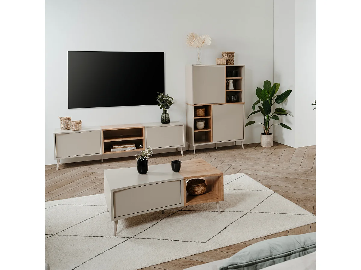 Table basse 1 porte décor sable et chêne L94 cm MYR