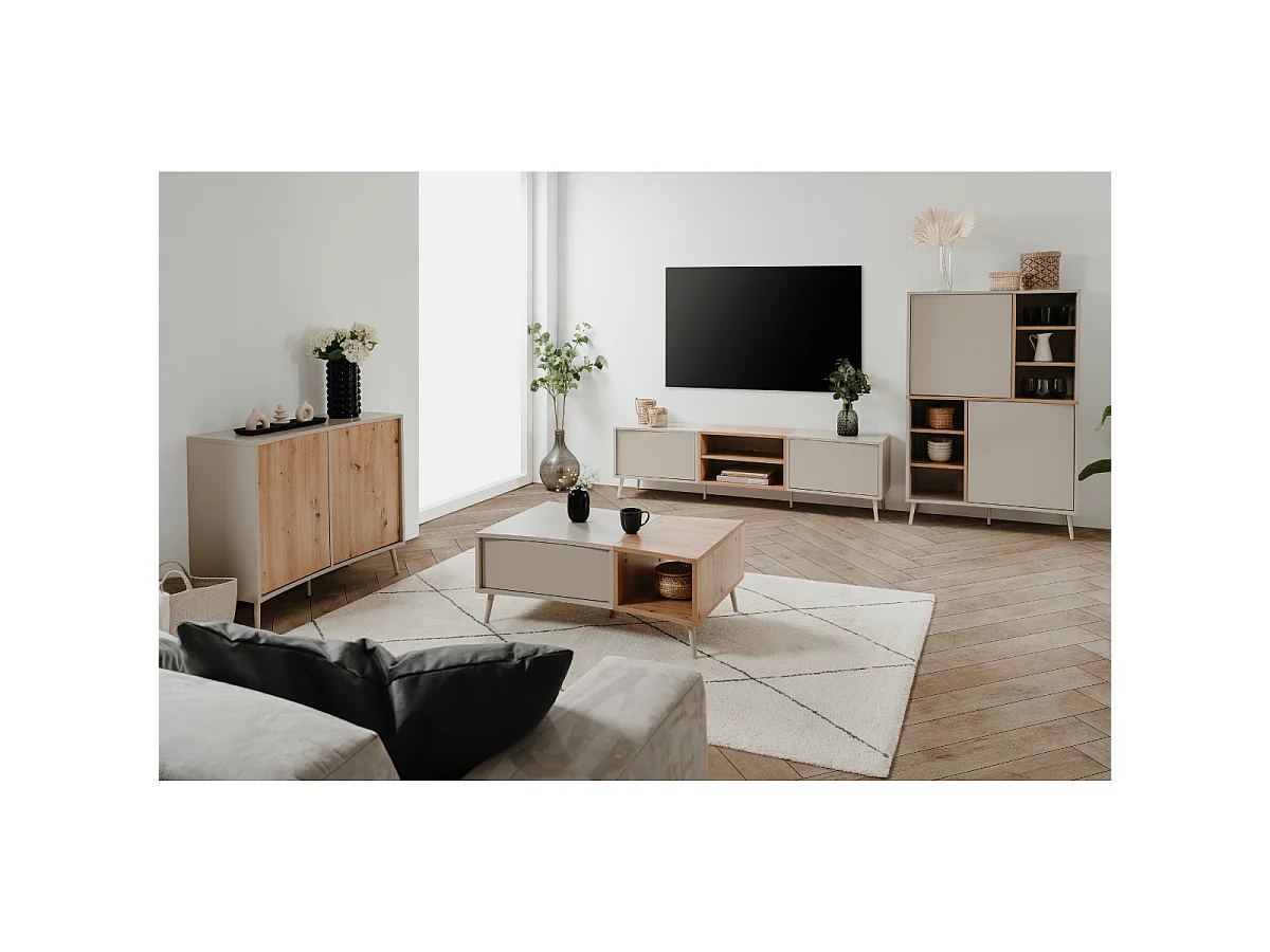 Table basse 1 porte décor sable et chêne L94 cm MYR