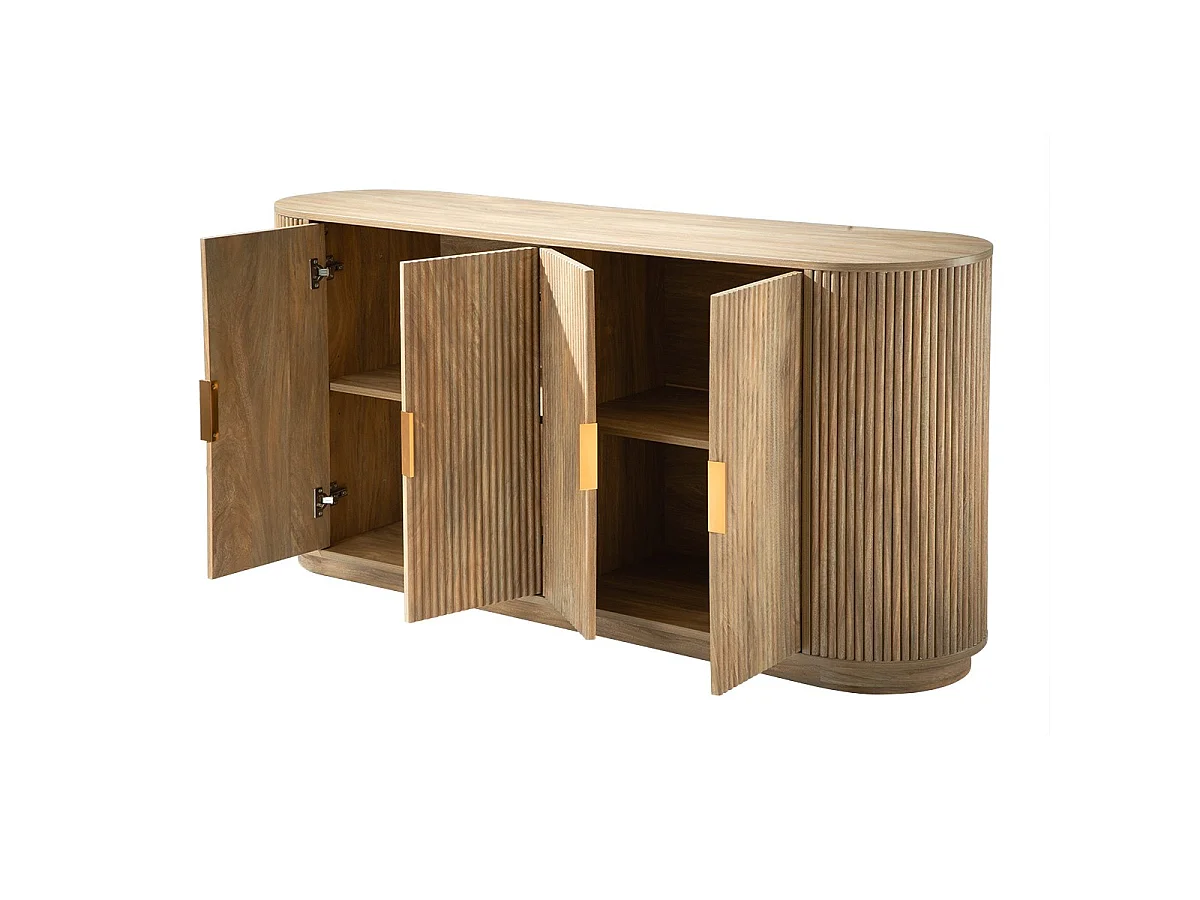 Dressoir 4 deuren in eikenlook en fronten met afgeronde latten B160 cm - ACHILLE