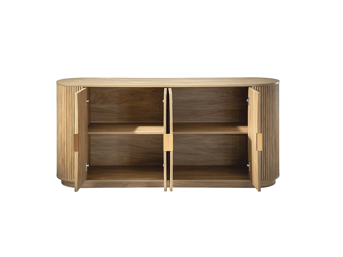 Dressoir 4 deuren in eikenlook en fronten met afgeronde latten B160 cm - ACHILLE