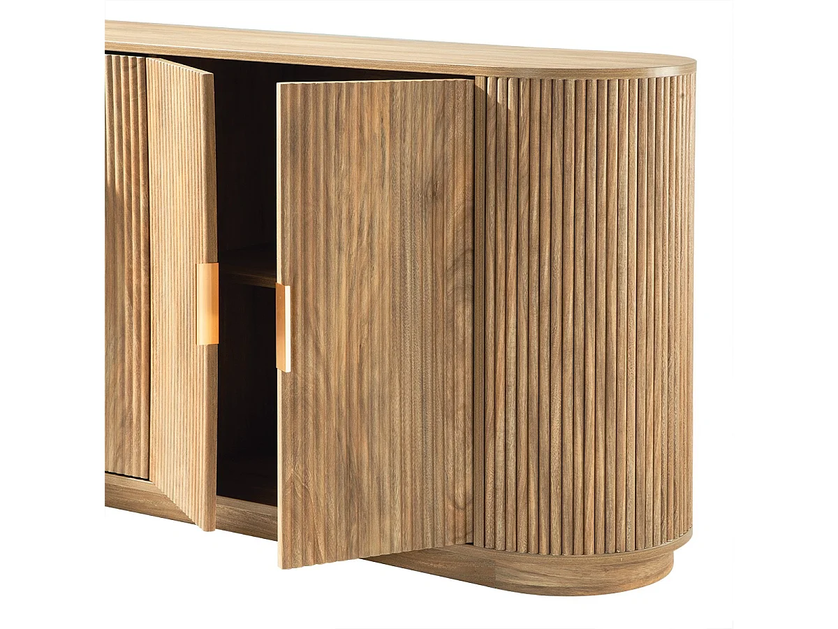 Dressoir 4 deuren in eikenlook en fronten met afgeronde latten B160 cm - ACHILLE