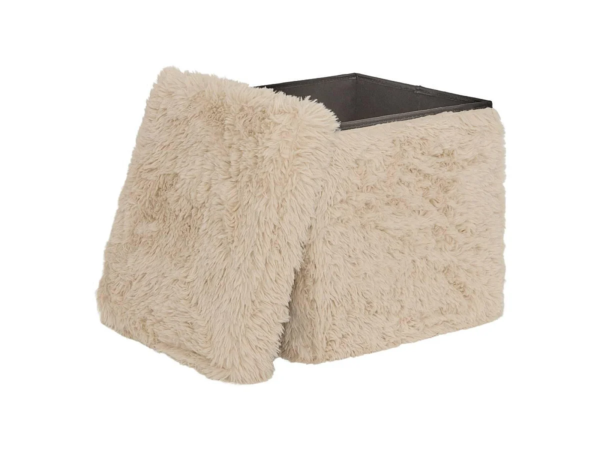 Pouf Coffre Imitation Fourrure "Duvia" 38cm Beige Lin