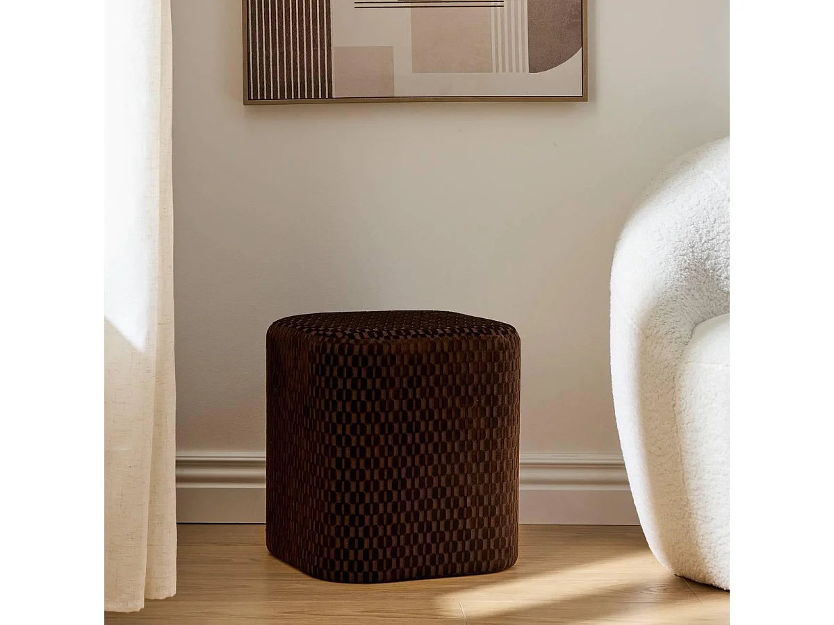 Pouf en Velours "Selia" 38cm Marron Tonka