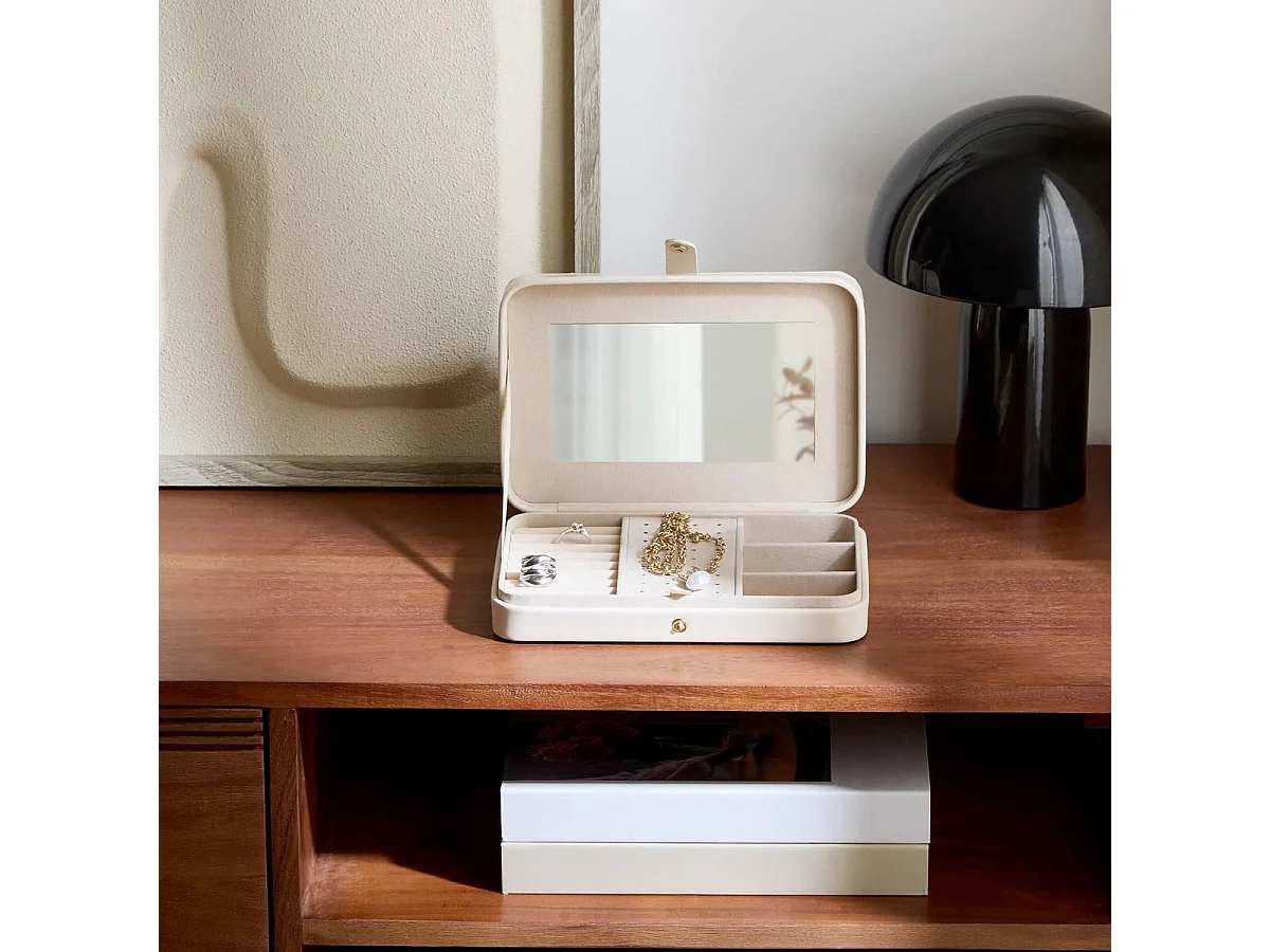 Boîte à Bijoux Avec Miroir "Natty" 21cm Blanc