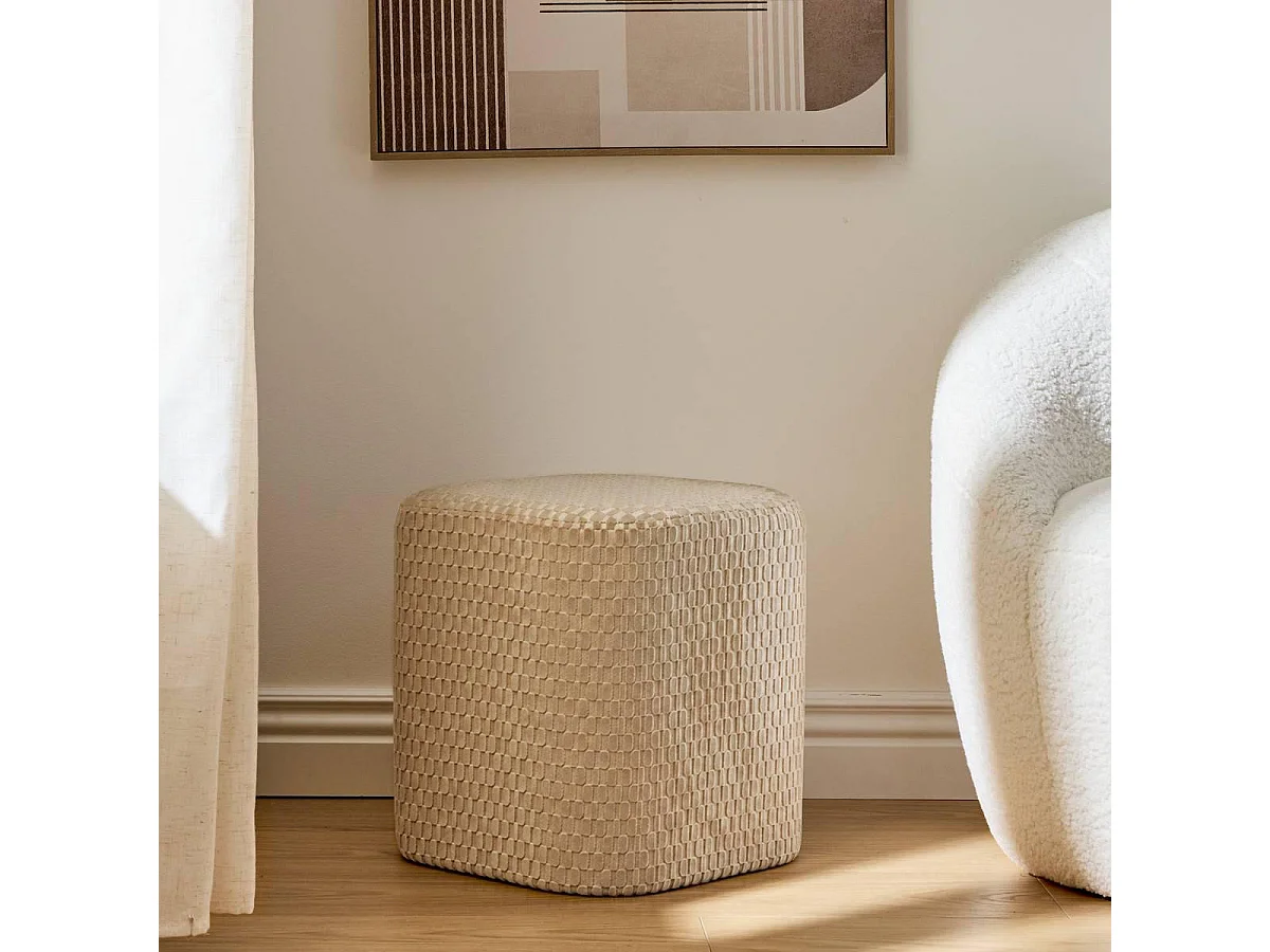 Pouf en Velours "Selia" 38cm Ivoire