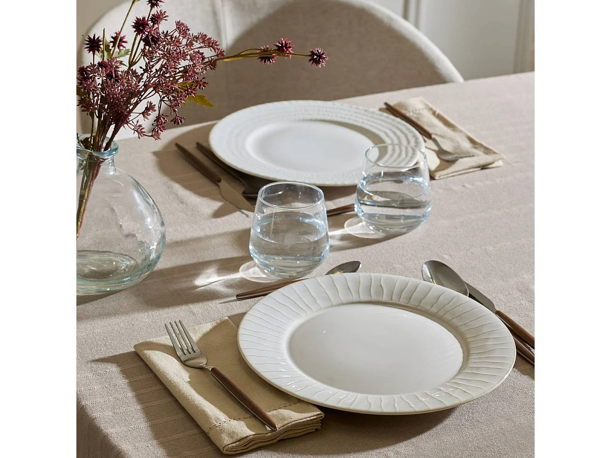 Lot de 6 Assiettes Plates Lignes "Camille" 27cm Blanc