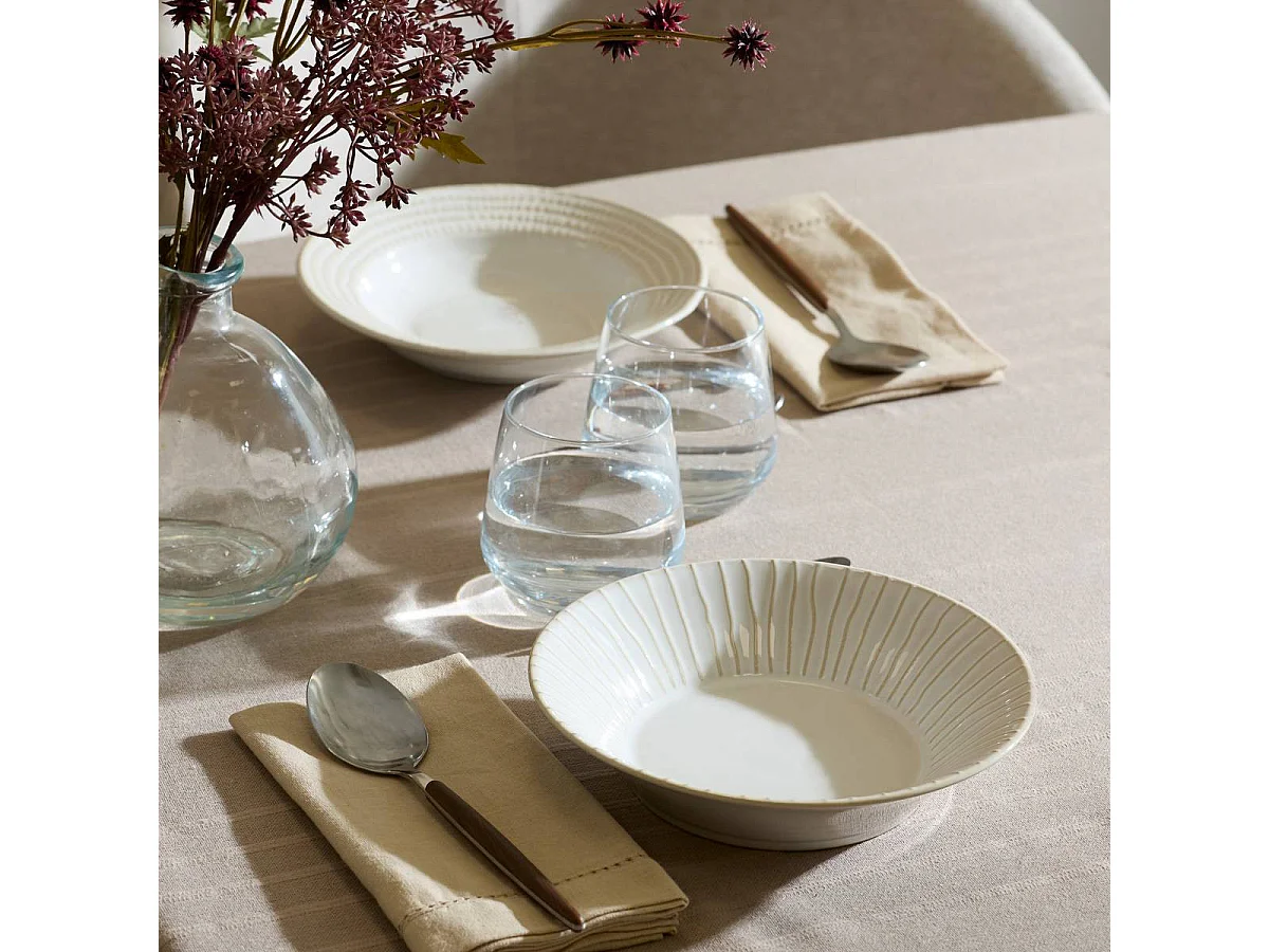 Lot de 6 Assiettes Creuses Lignes "Camille" 20cm Blanc