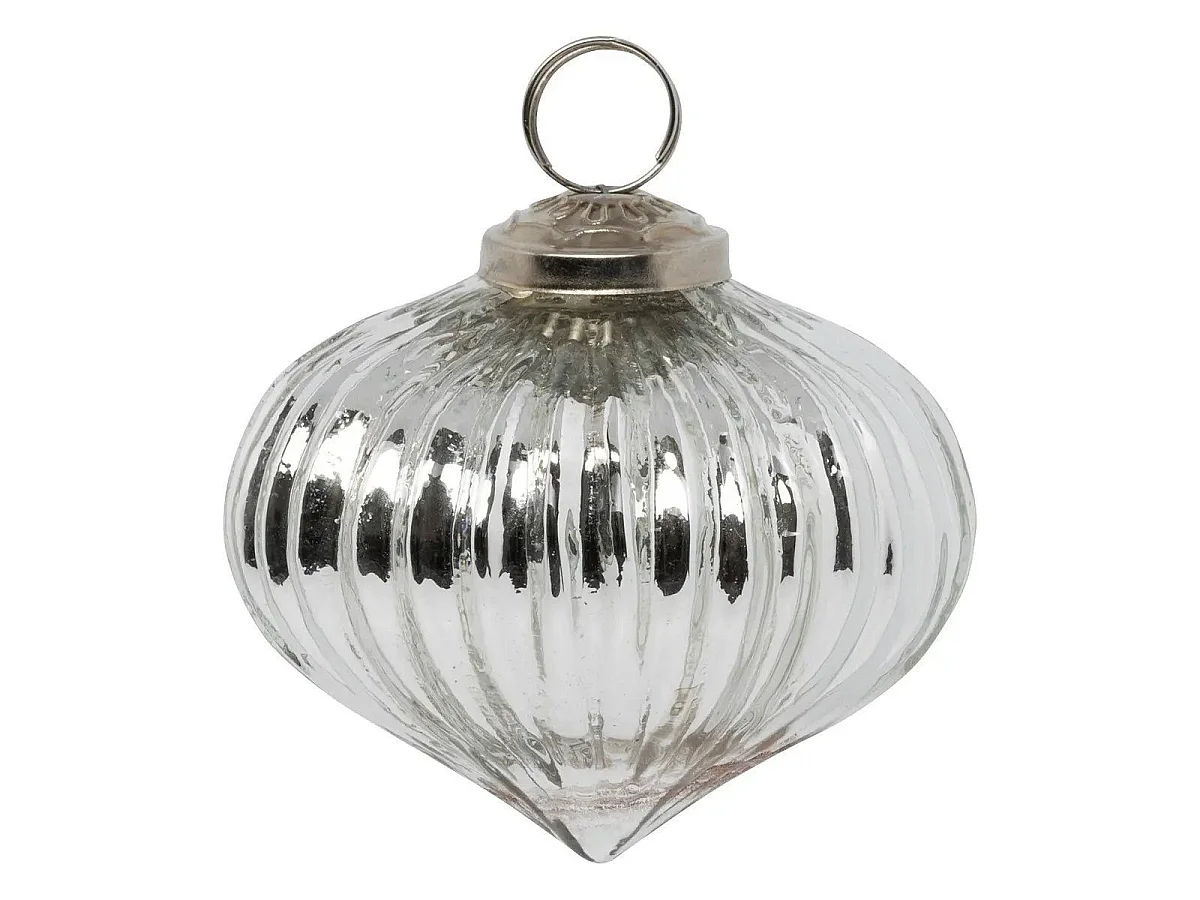 Lot de 2 Boules de Noël en Verre "Goutte" 8cm Argent