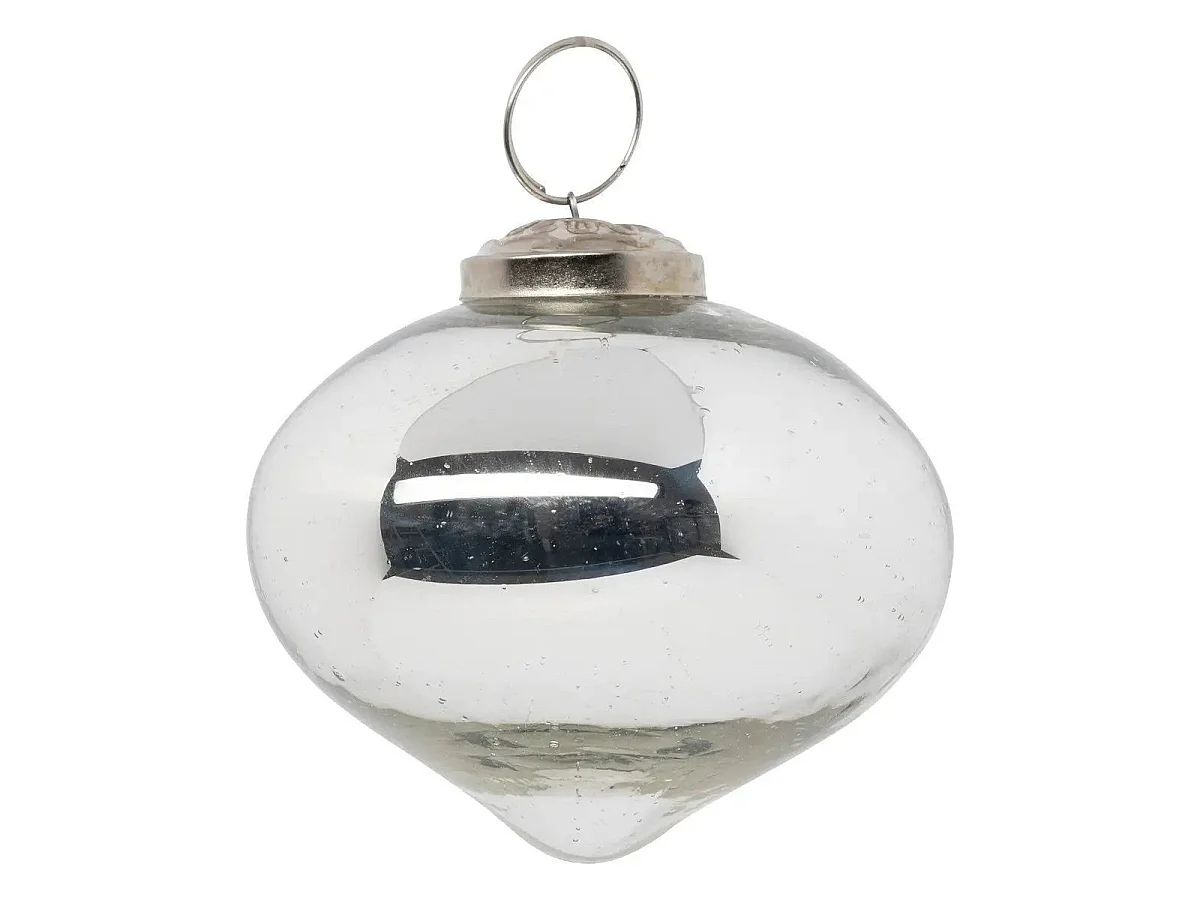 Lot de 2 Boules de Noël en Verre "Goutte" 8cm Argent