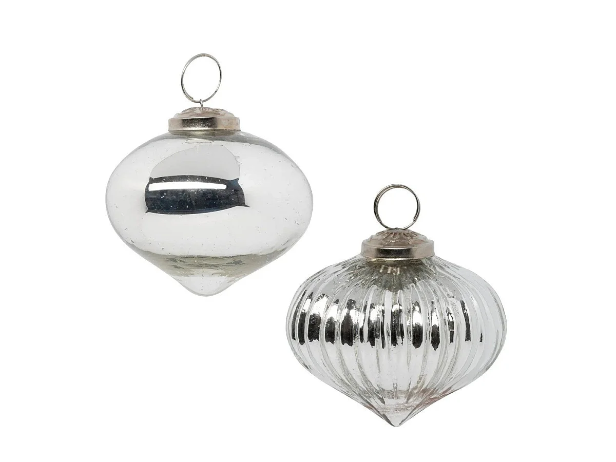 Lot de 2 Boules de Noël en Verre "Goutte" 8cm Argent