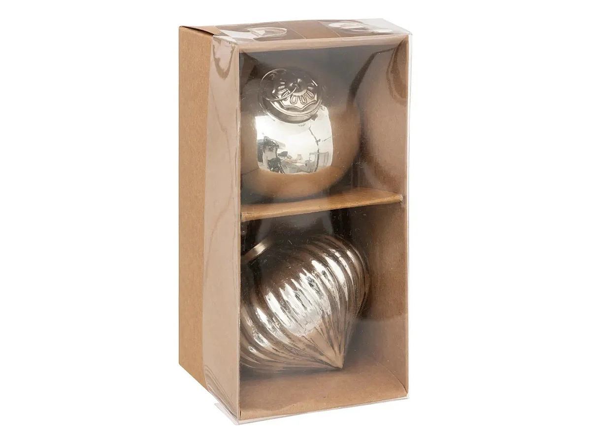 Lot de 2 Boules de Noël en Verre "Goutte" 8cm Argent