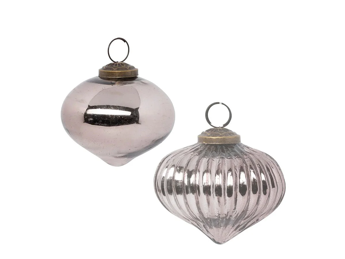Lot de 2 Boules de Noël en Verre "Goutte" 8cm Marron