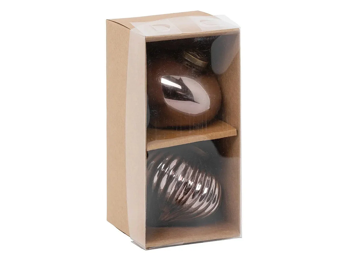 Lot de 2 Boules de Noël en Verre "Goutte" 8cm Marron