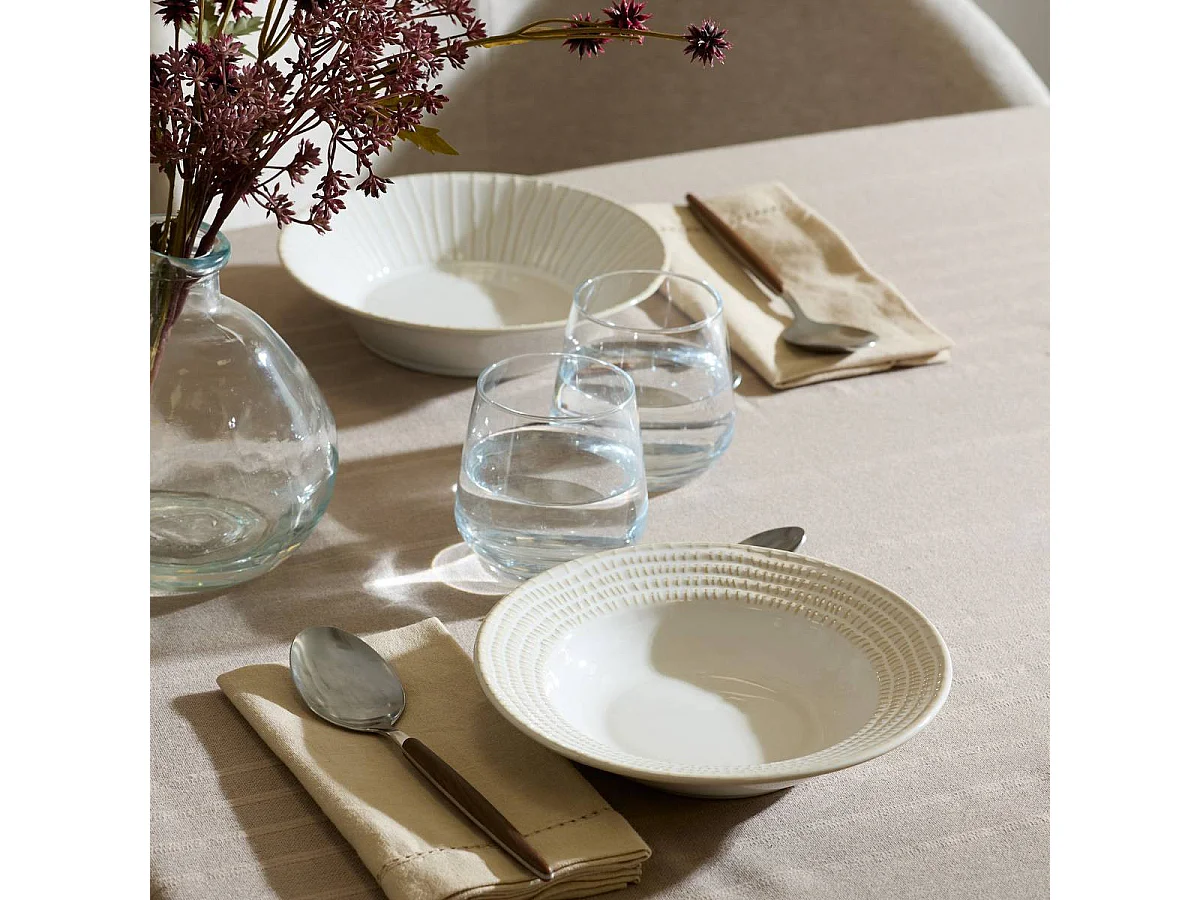 Lot de 6 Assiettes Creuses Traits "Camille" 20cm Blanc