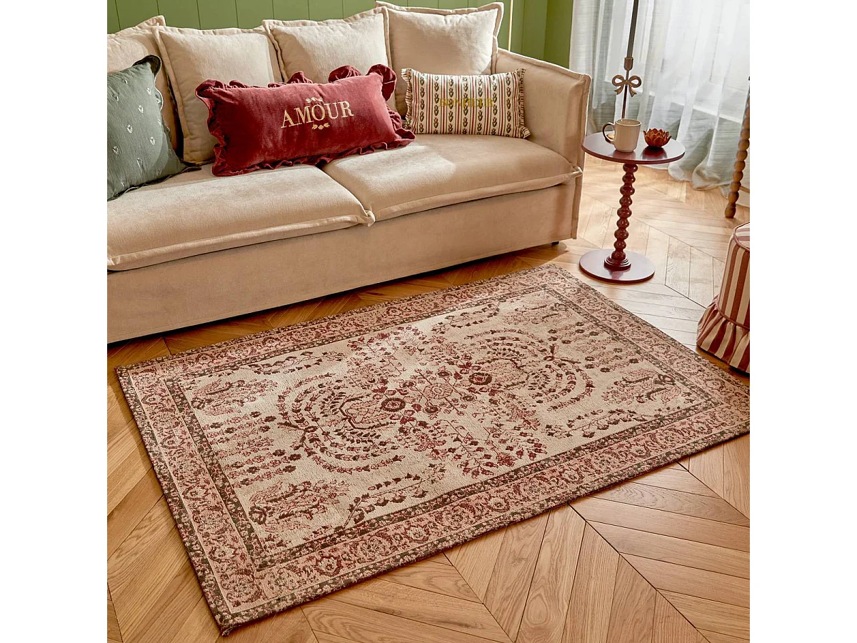 Tapis Déco Fleuri "Mona" 120x170cm Rose Clair