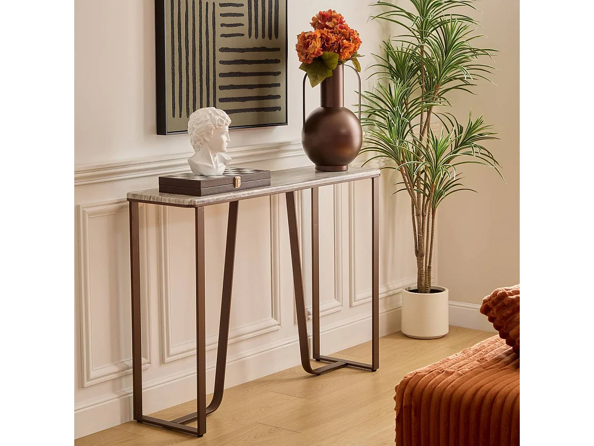 Console Effet Marbre "Barrel" 120cm Chocolat