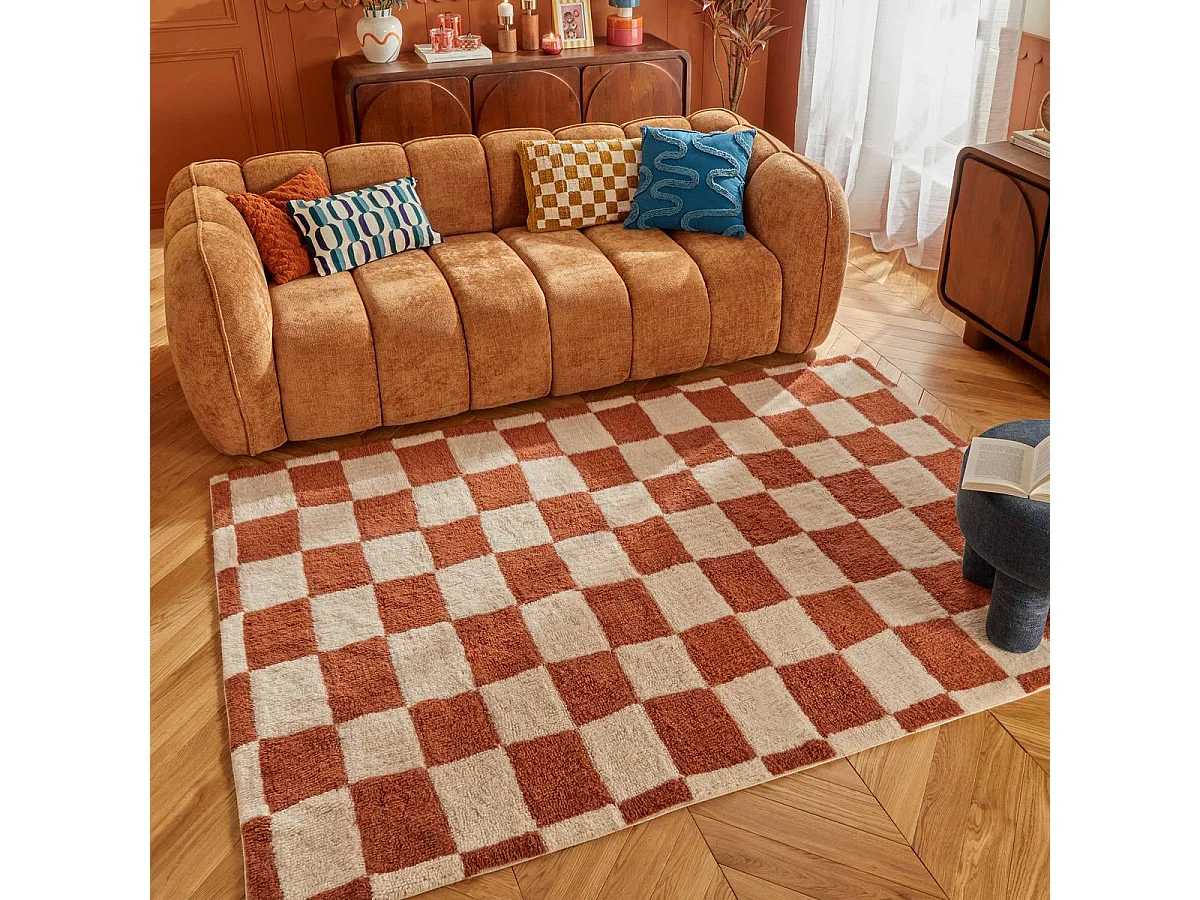 Tapis Damier en Laine "Homy" 160x230cm Marron