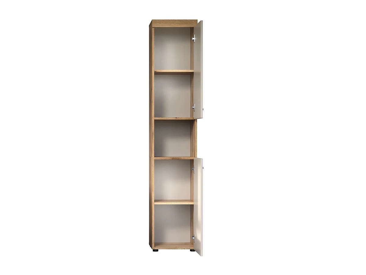 Badezimmerschrank, 2 Türen, Eichendekor und Kaschmir H 184 cm - MINA