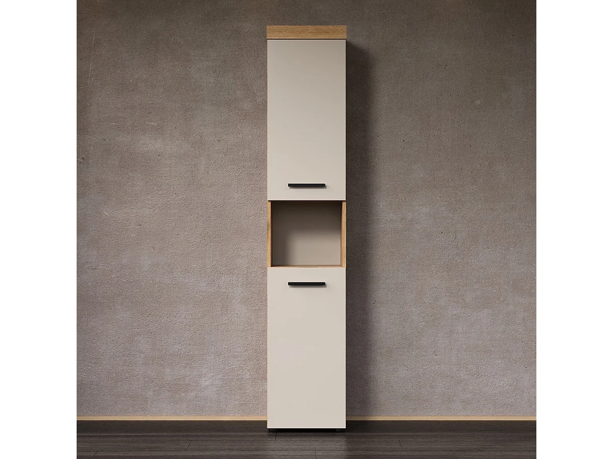 Badezimmerschrank, 2 Türen, Eichendekor und Kaschmir H 184 cm - MINA