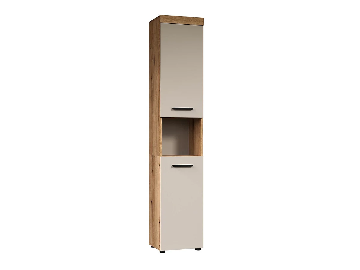 Badezimmerschrank, 2 Türen, Eichendekor und Kaschmir H 184 cm - MINA