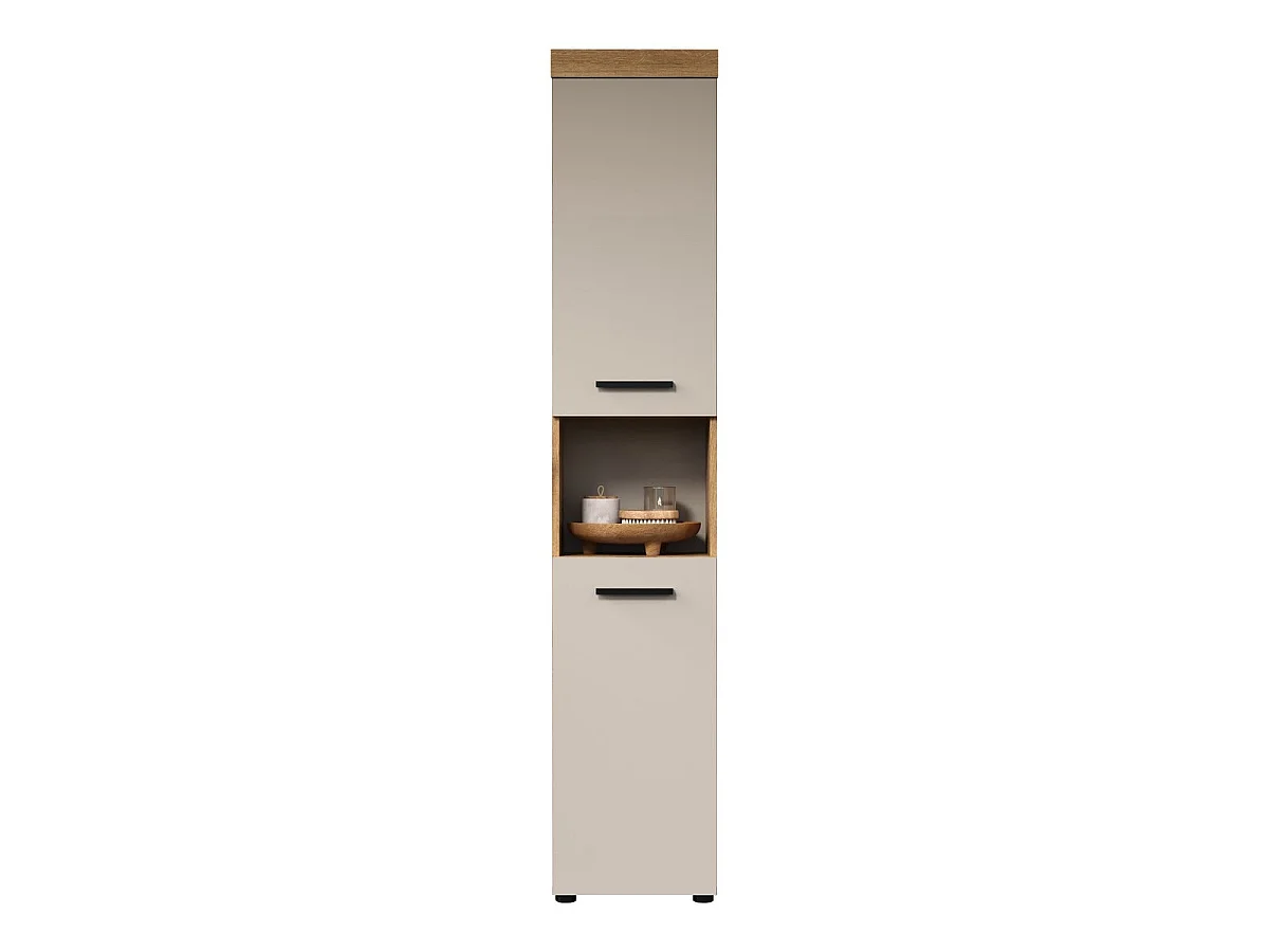 Badezimmerschrank, 2 Türen, Eichendekor und Kaschmir H 184 cm - MINA