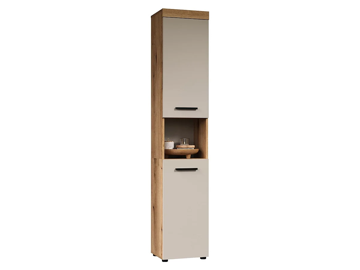 Badezimmerschrank, 2 Türen, Eichendekor und Kaschmir H 184 cm - MINA