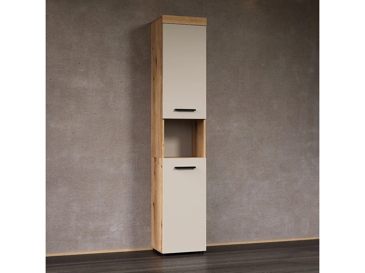 Badezimmerschrank, 2 Türen, Eichendekor und Kaschmir H 184 cm - MINA