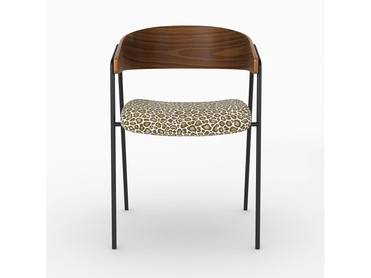 Lot de 2 chaises en tissu léopard vert kaki et bois de noyer - Esmée