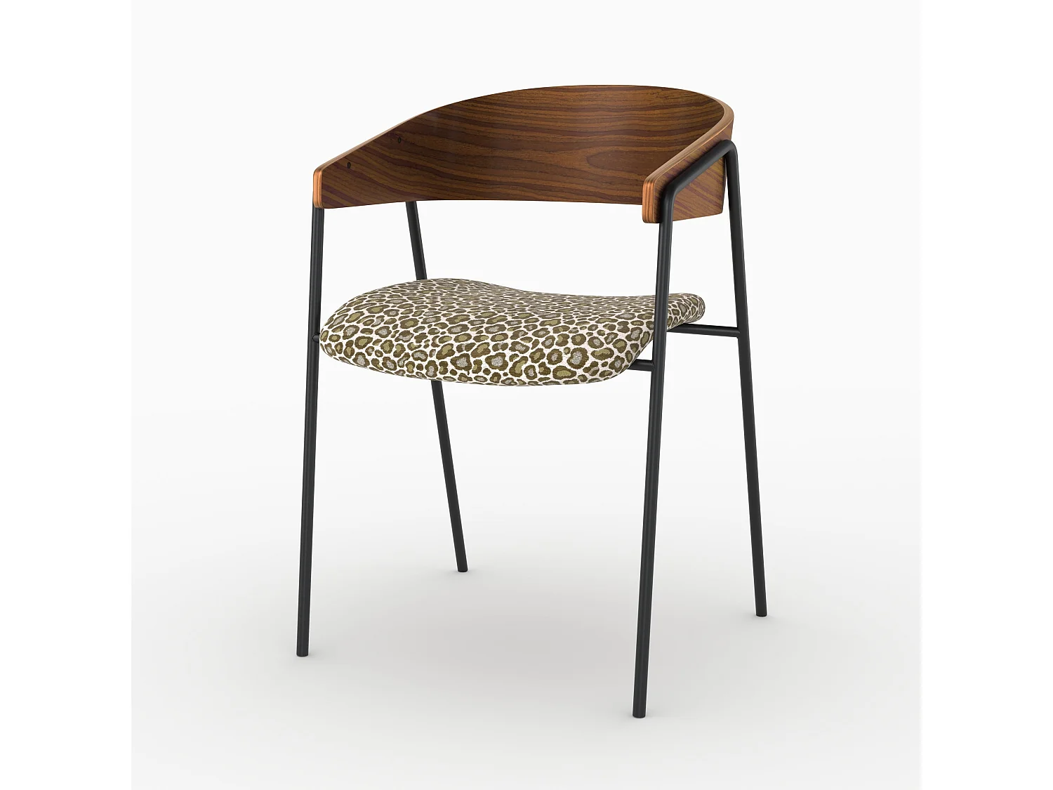 Lot de 2 chaises en tissu léopard vert kaki et bois de noyer - Esmée