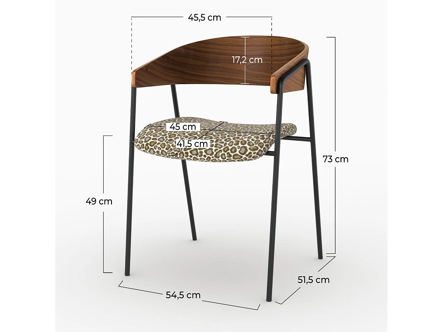Lot de 2 chaises en tissu léopard vert kaki et bois de noyer - Esmée