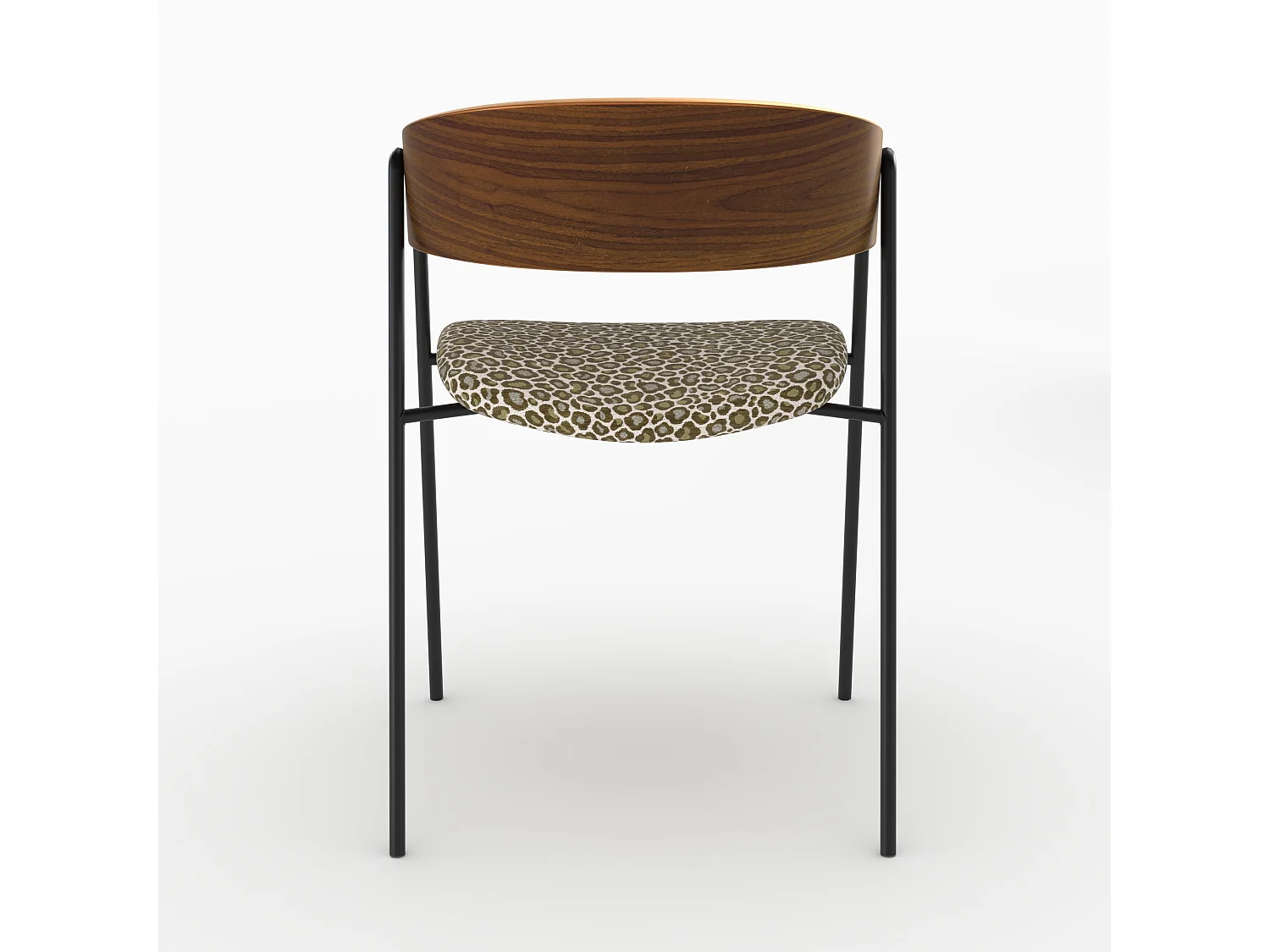 Lot de 2 chaises en tissu léopard vert kaki et bois de noyer - Esmée