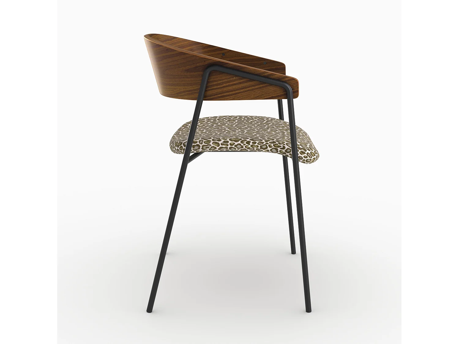 Lot de 2 chaises en tissu léopard vert kaki et bois de noyer - Esmée