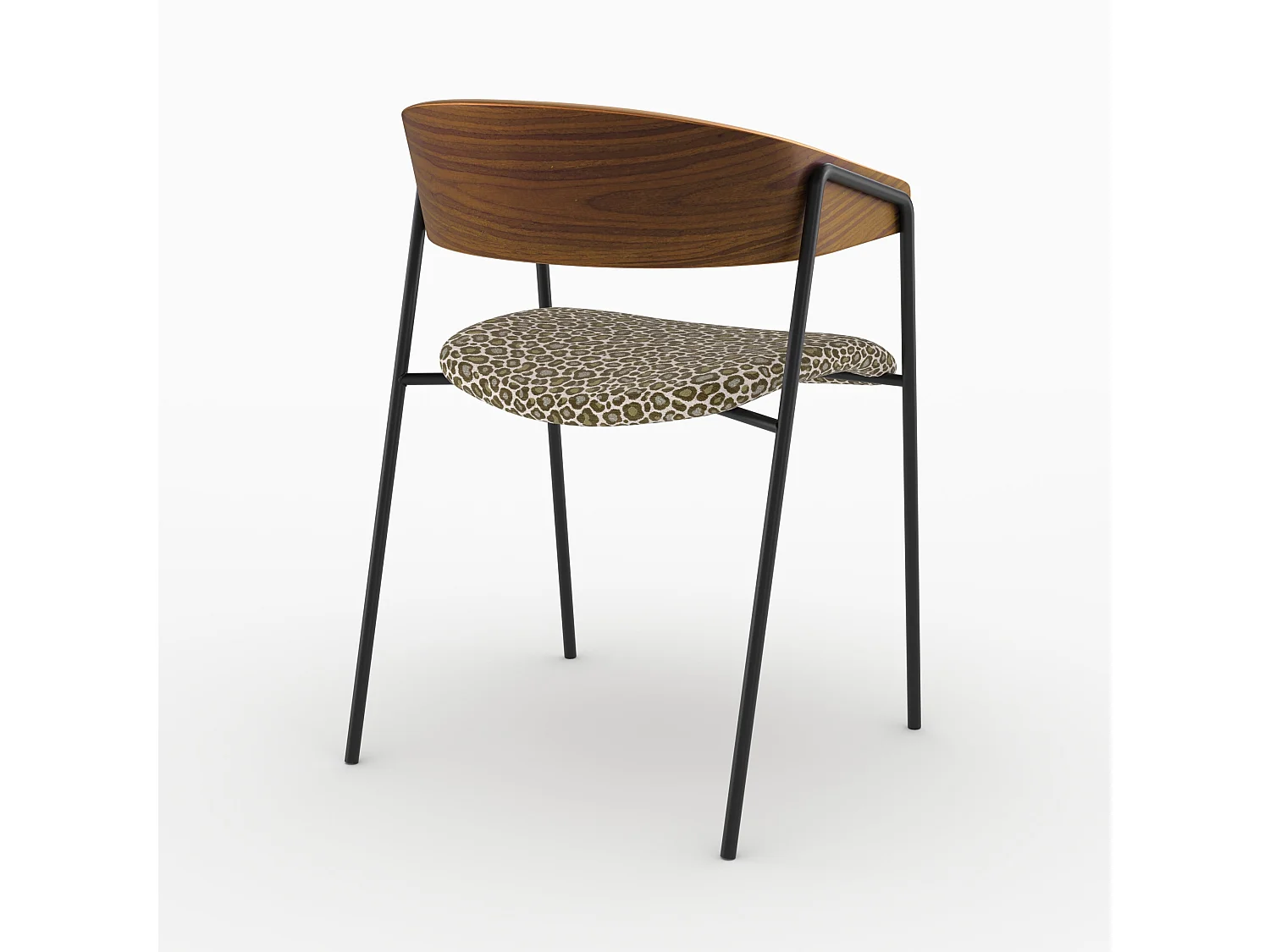 Lot de 2 chaises en tissu léopard vert kaki et bois de noyer - Esmée