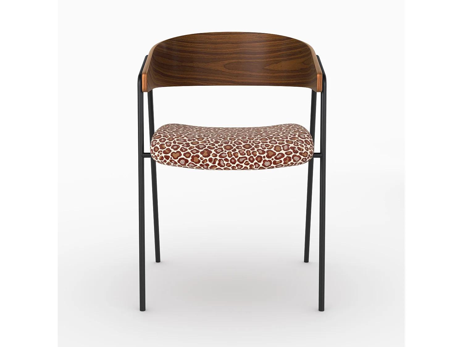 Lot de 2 chaises en tissu léopard bordeaux et bois de noyer - Esmée