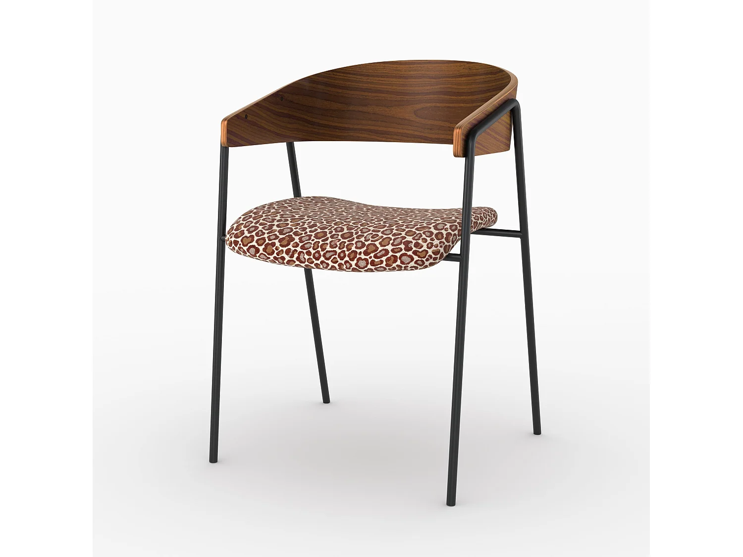 Lot de 2 chaises en tissu léopard bordeaux et bois de noyer - Esmée