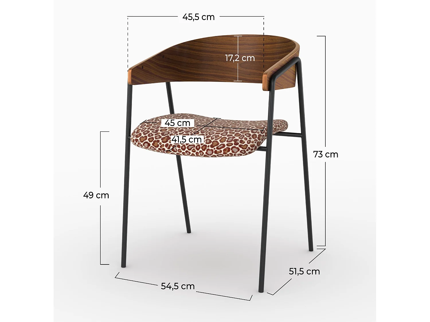 Lot de 2 chaises en tissu léopard bordeaux et bois de noyer - Esmée