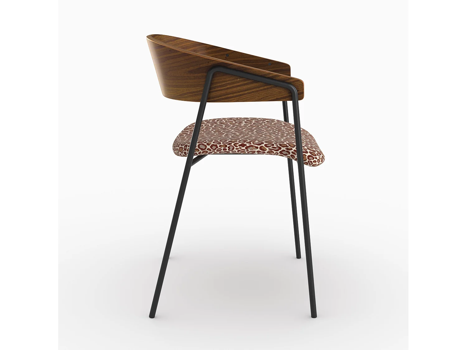 Lot de 2 chaises en tissu léopard bordeaux et bois de noyer - Esmée