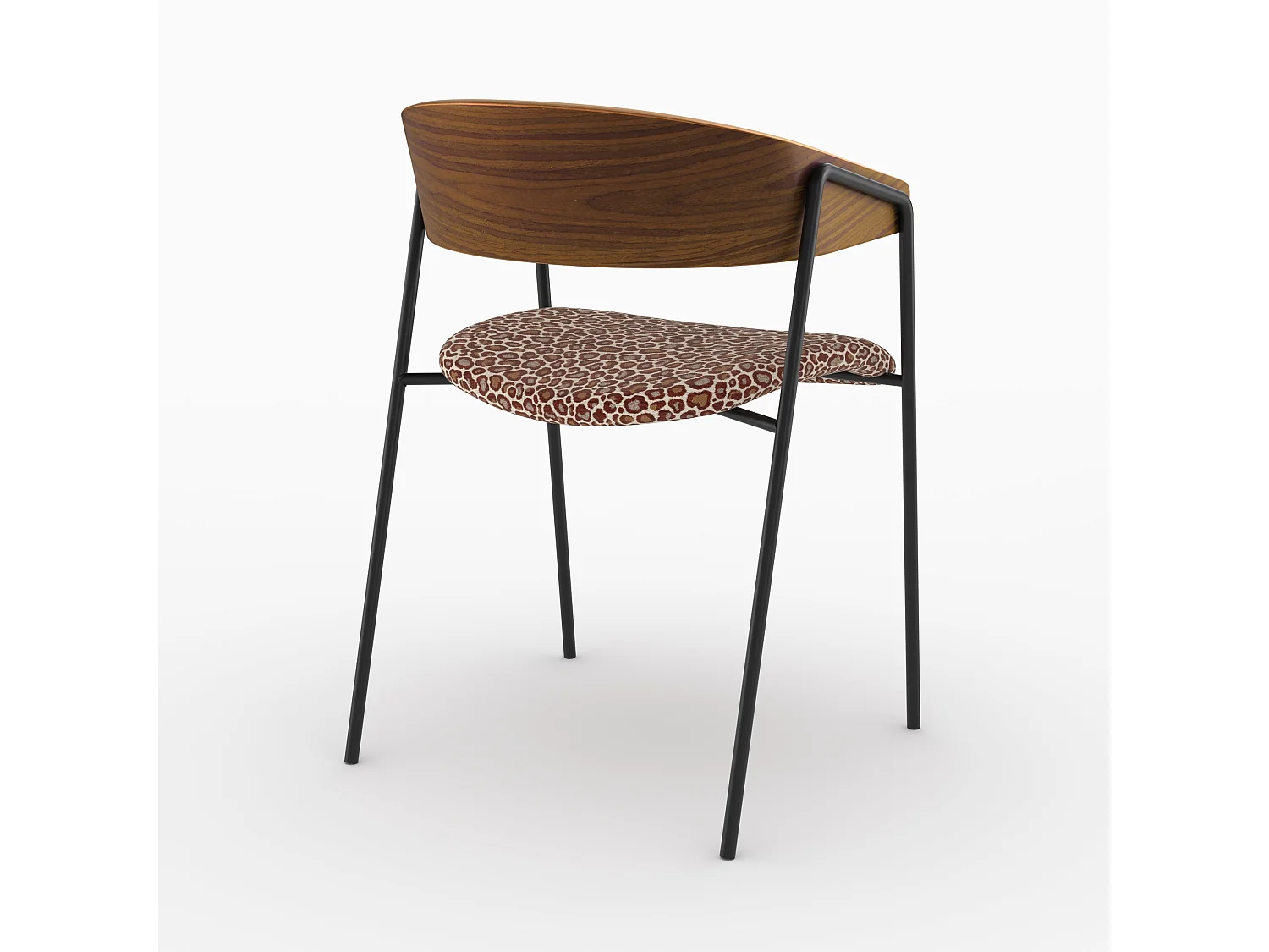 Lot de 2 chaises en tissu léopard bordeaux et bois de noyer - Esmée